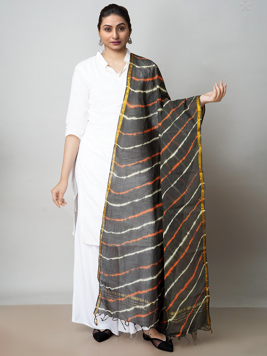 

Unnati Silks Leheriya Printed Pure Cotton Dupatta with Zari, Green