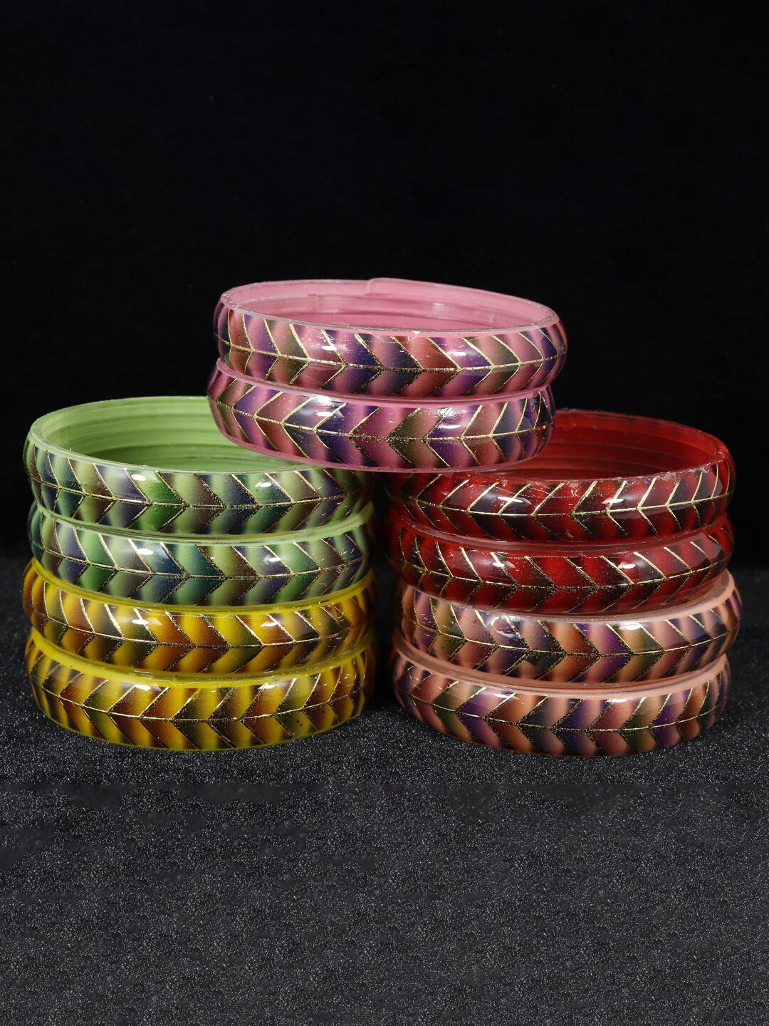 

NMII Set Of 10 Printed Glossy Finished Bangles, Pink