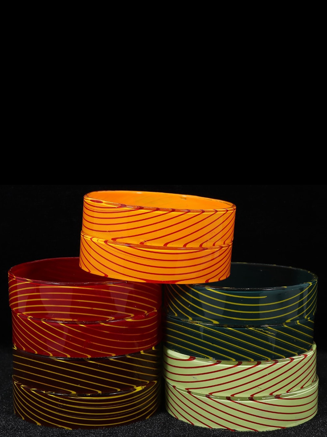 

NMII Set Of 10 Printed Glossy Finished Glass Bangles, Orange