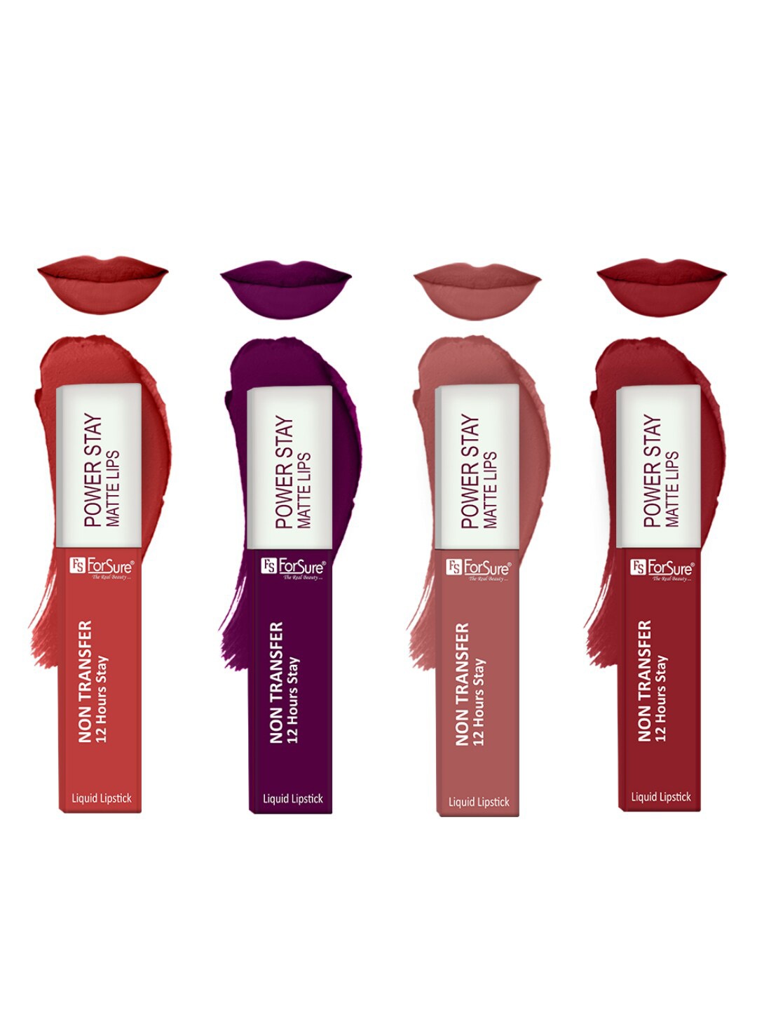 

ForSure Set Of 4 Power Stay Liquid Lipstick 5 ml Each - Shade 03, 21, 22, 01, Red