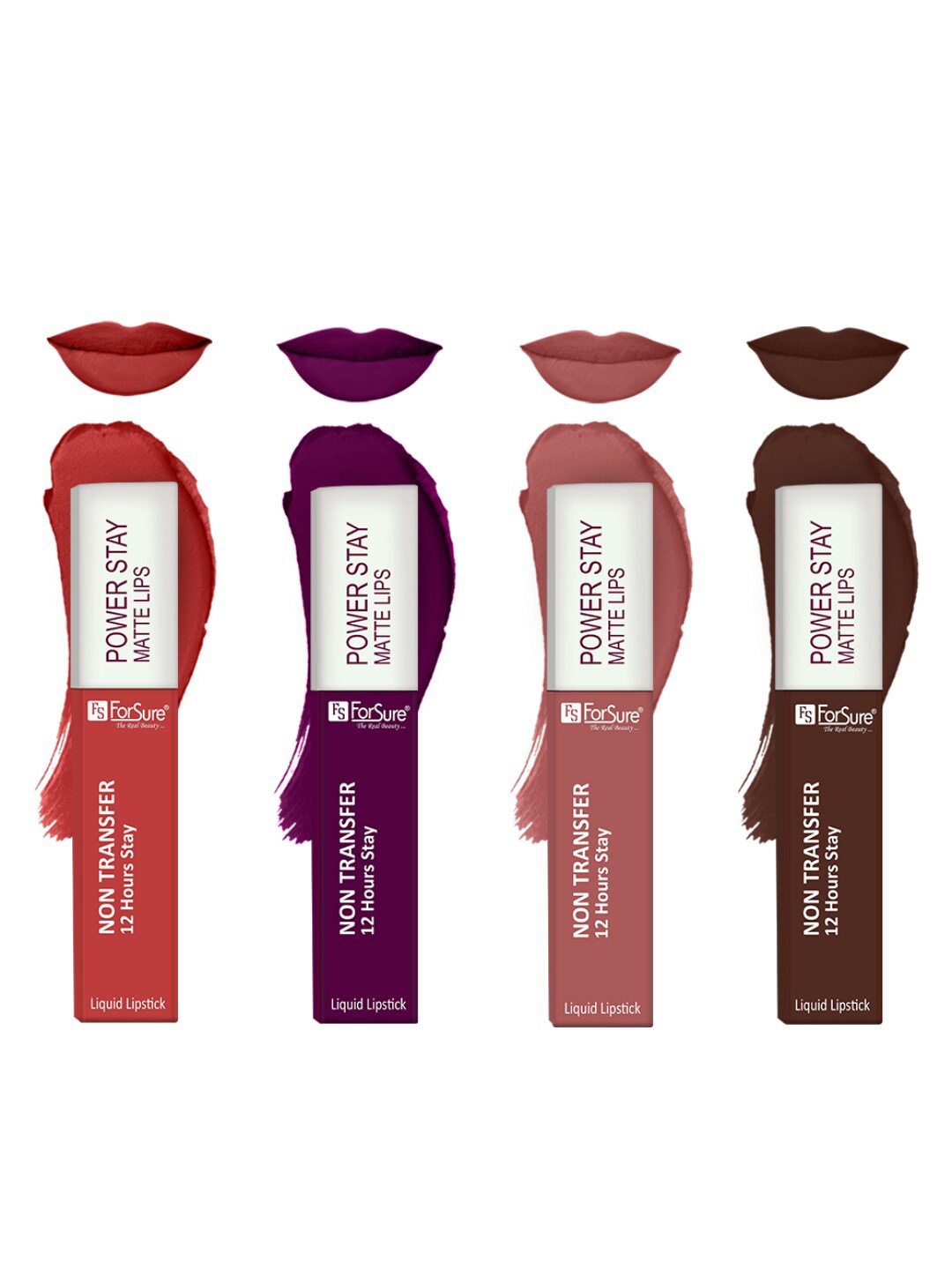 

ForSure Set Of 4 Power Stay Liquid Lipstick 5 ml Each - Shade 03, 16, 21, 01, Red