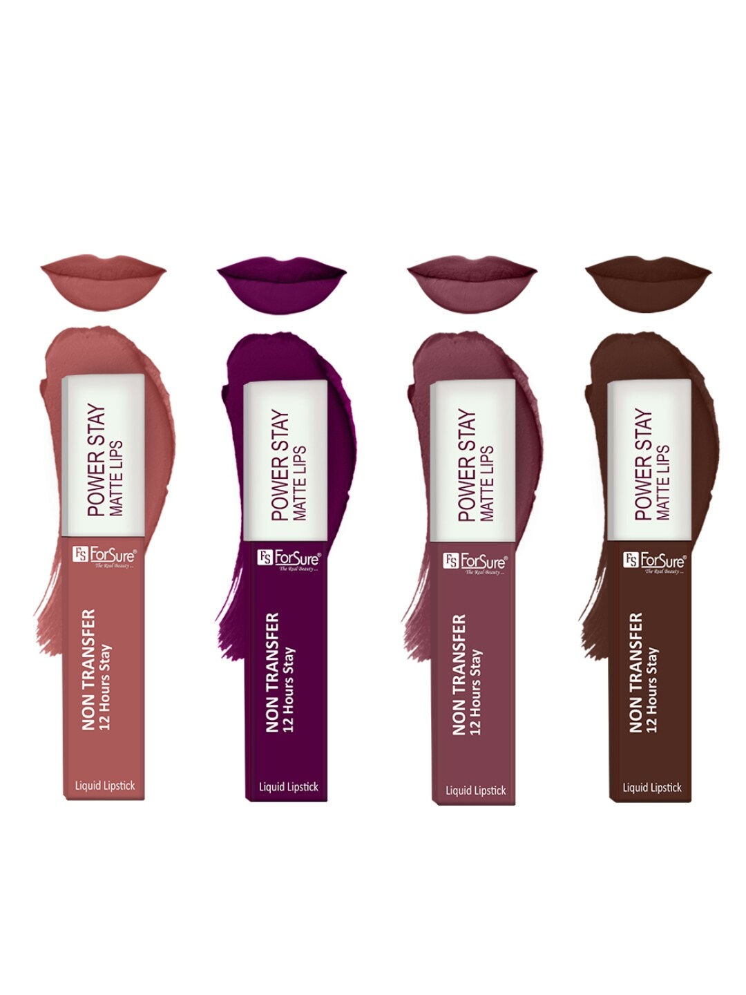 

ForSure Set Of 4 Power Stay Liquid Lipstick 5 ml Each - Shade 03, 16, 21, 23, Purple