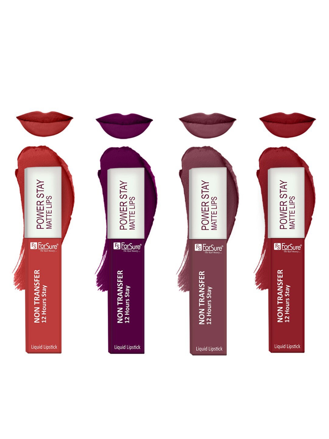 

ForSure Set Of 4 Power Stay Matte Non-Transfer Waterproof Liquid Lipstick - 5ml Each, Red