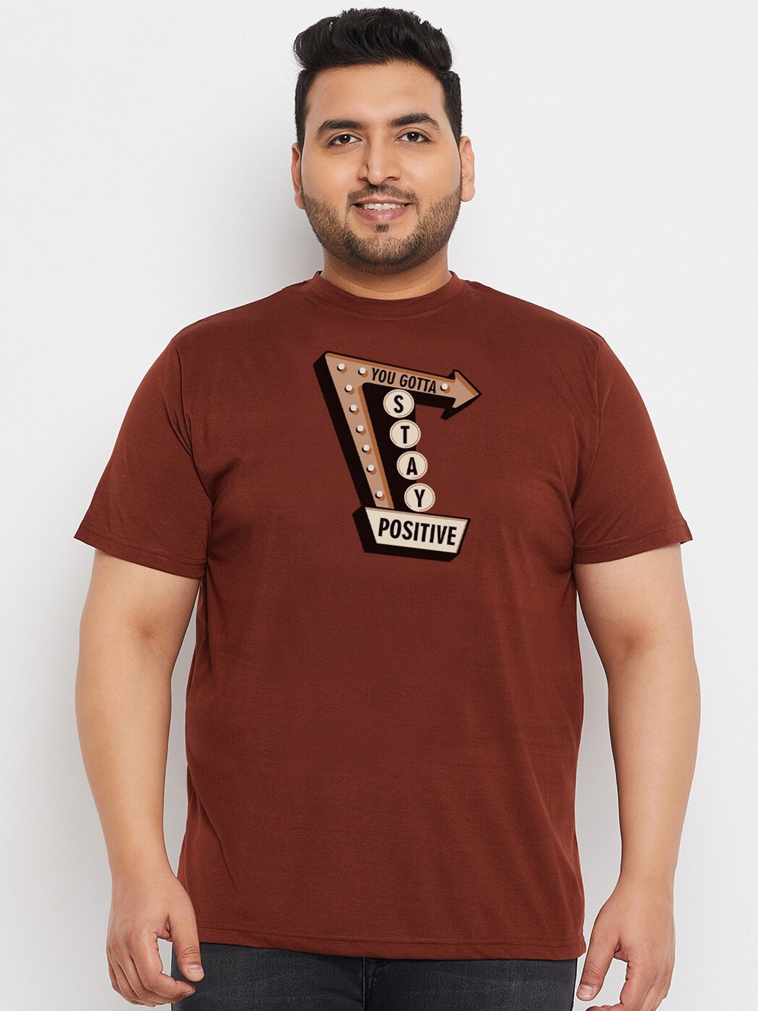 bigbanana Typography Print Bio Finish Plus Size T-shirt, Brown
