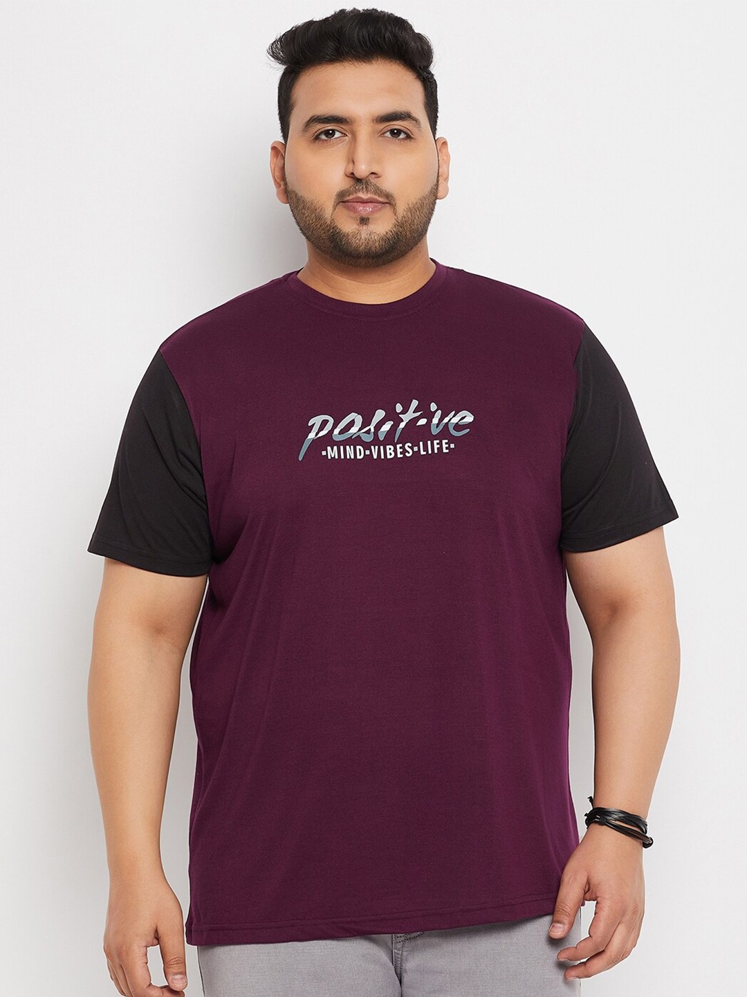 

bigbanana Plus Size Typography Printed Bio Finish Cotton T-shirt, Purple