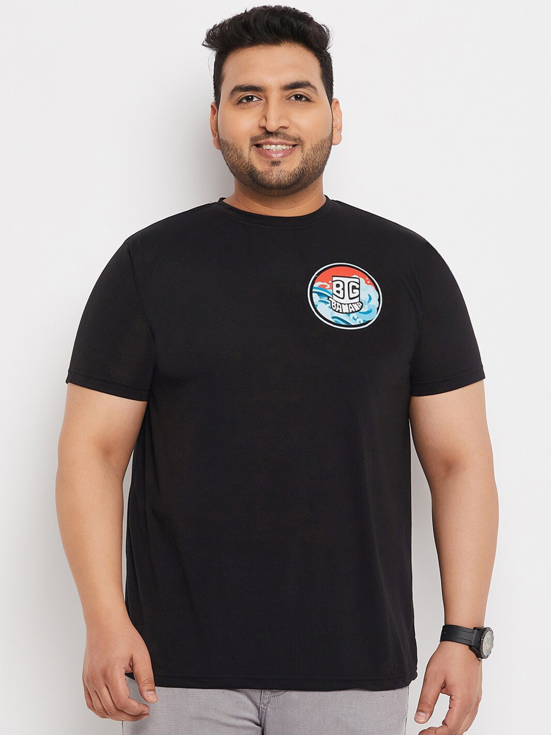 

bigbanana Plus Size Round Neck Bio Finish Cotton T-shirt, Black