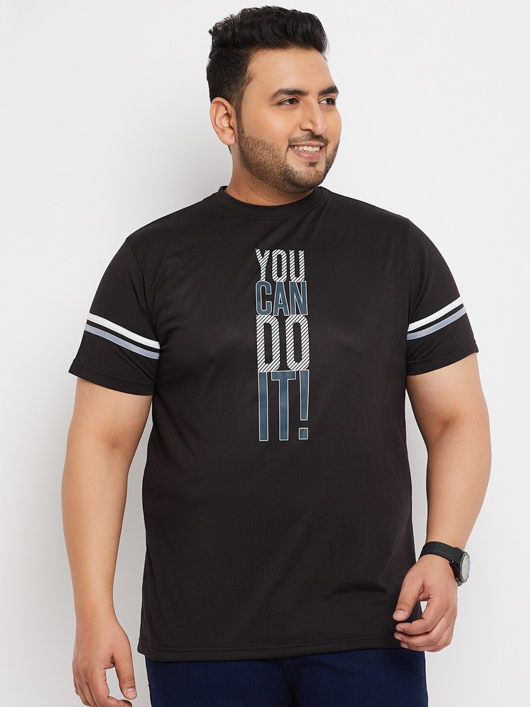 

bigbanana Plus Size Typography Printed Bio Finish Cotton T-shirt, Black