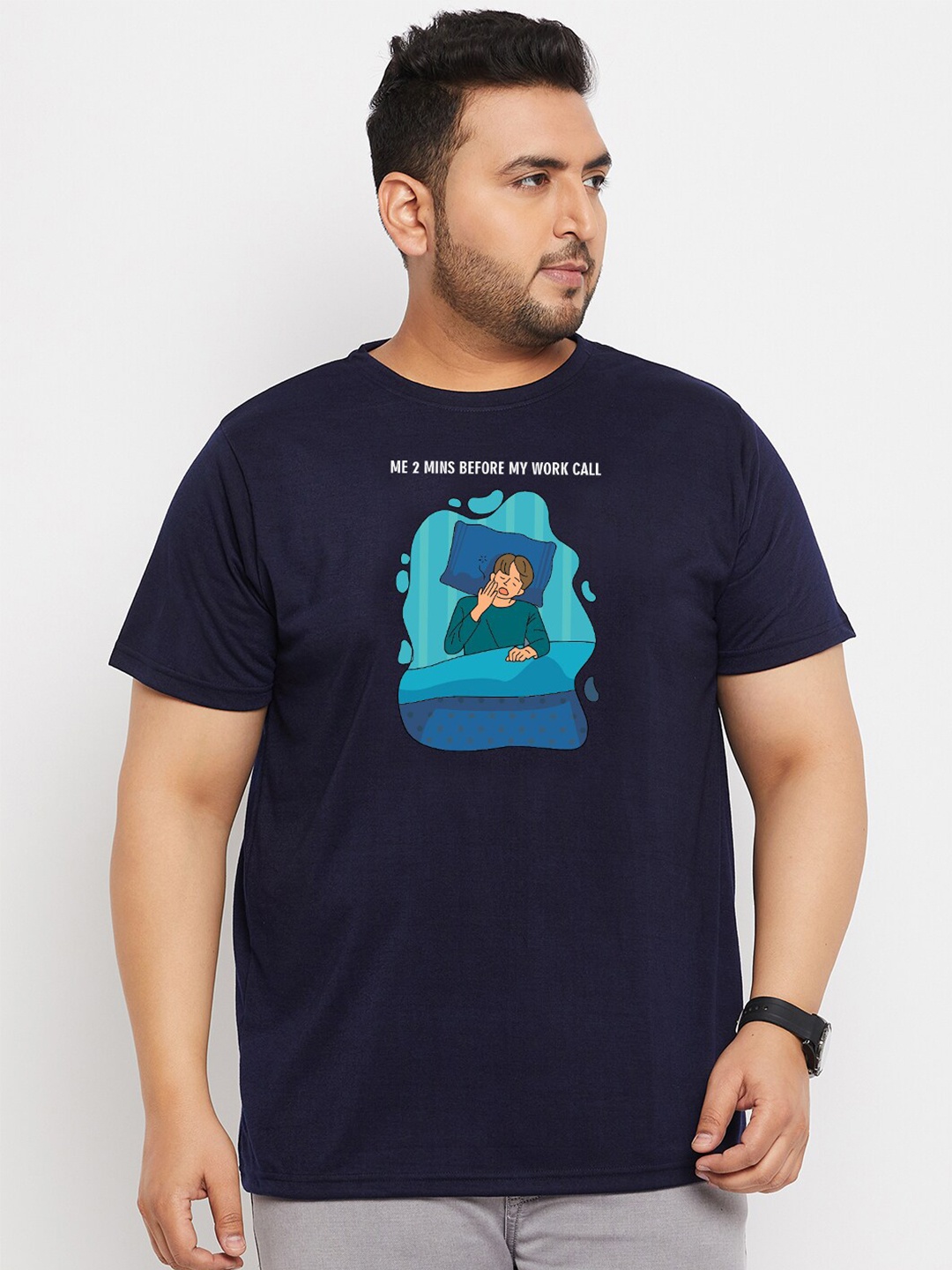 bigbanana Plus Size Graphic Printed Bio Finish T-shirt, Navy blue