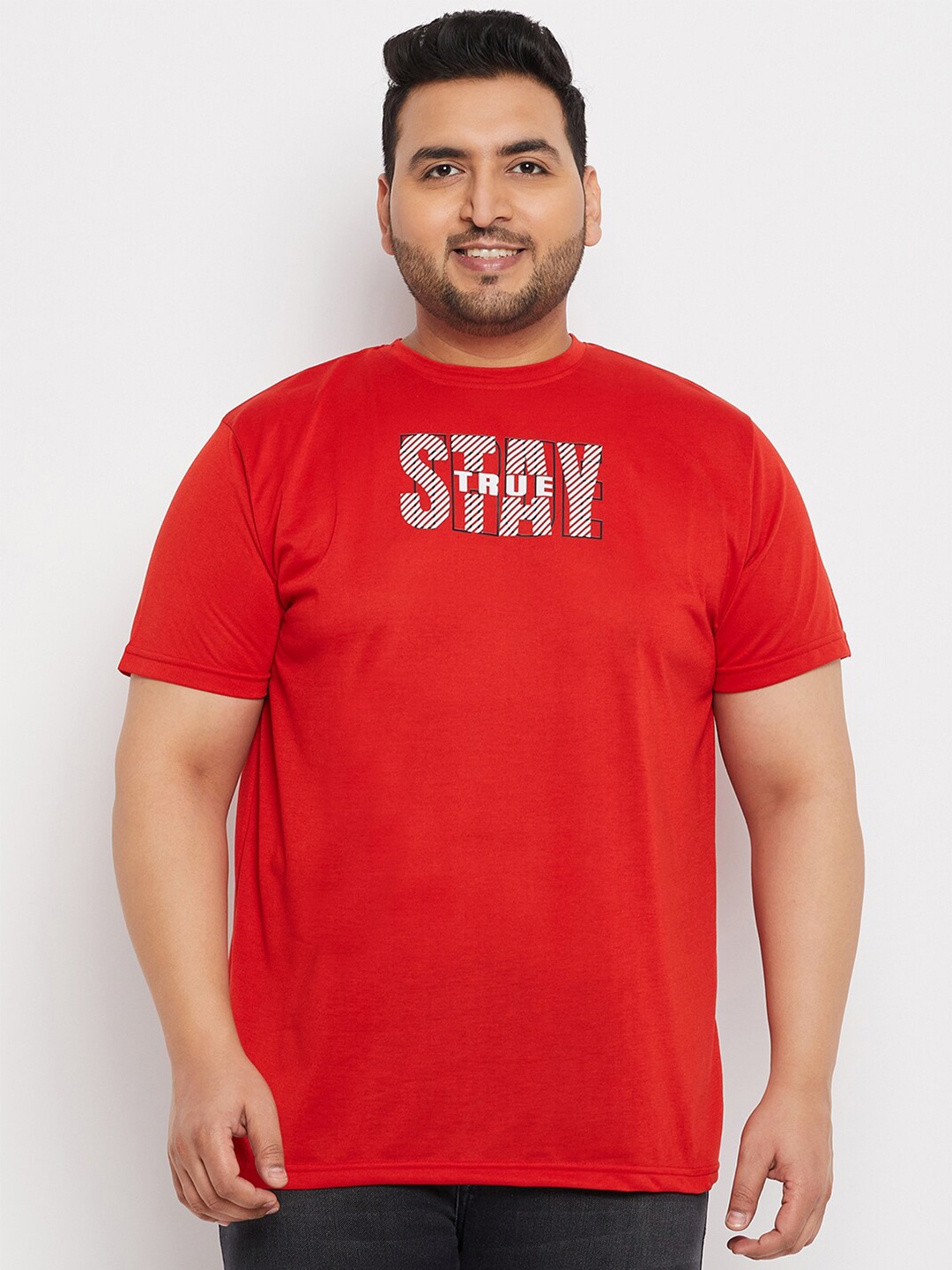 

bigbanana Men Plus Size Typography Printed Bio Finish T-shirt, Red