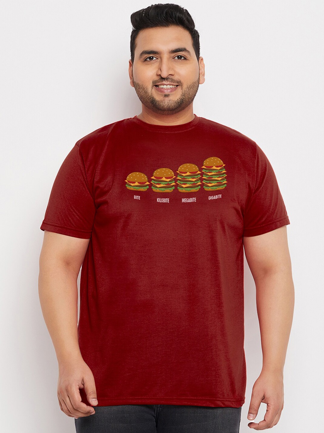 

bigbanana Men Plus Size Graphic Printed Bio Finish T-shirt, Maroon