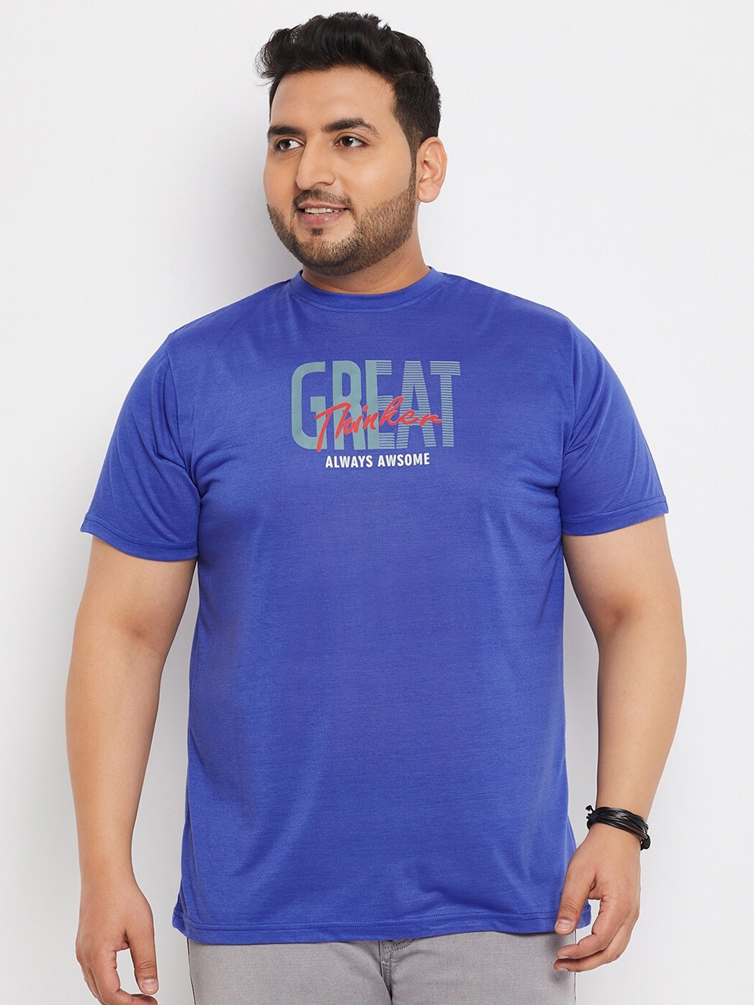

bigbanana Typography Print Bio Finish Plus Size T-shirt, Blue