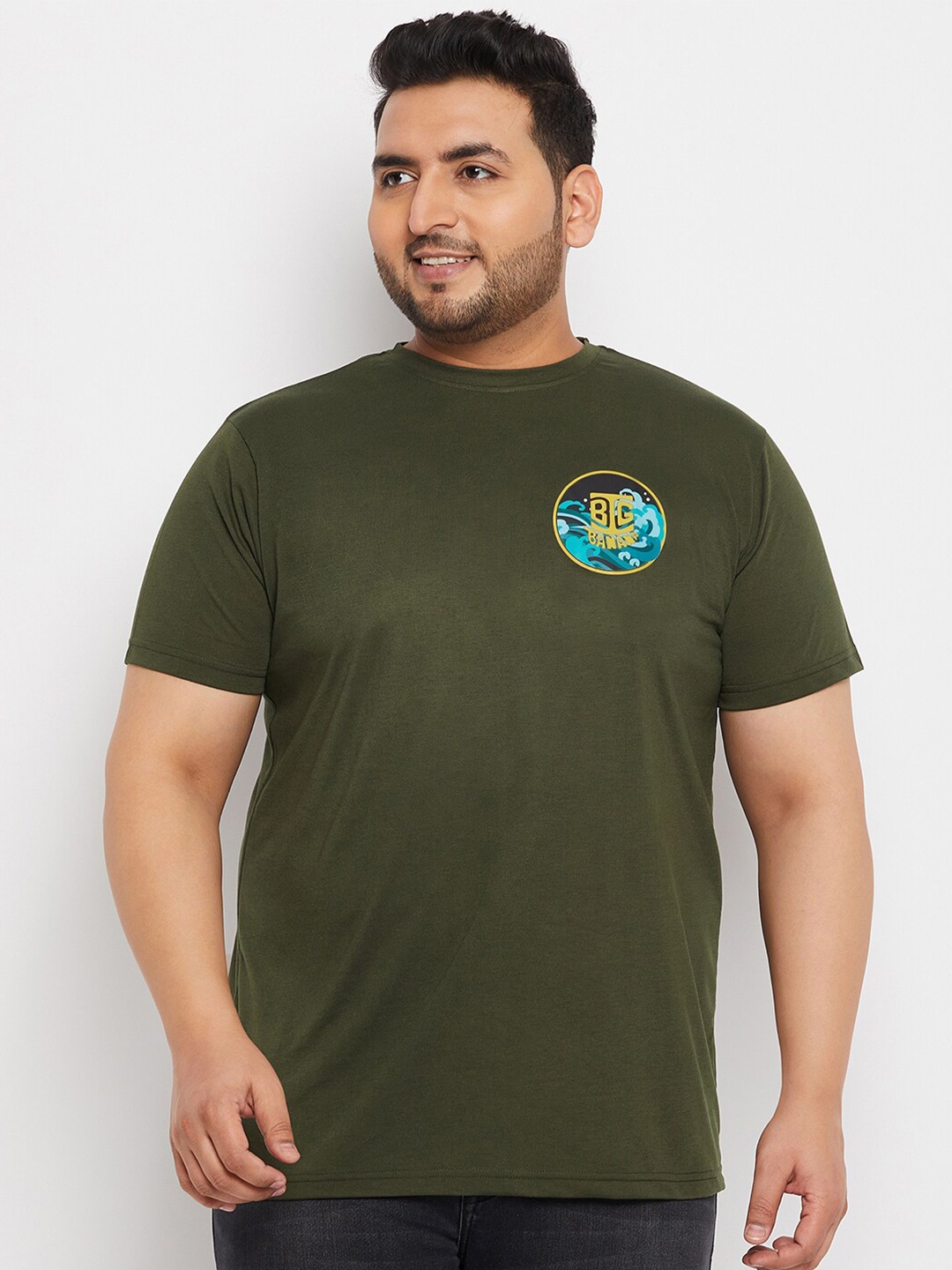 

bigbanana Plus Size Round Neck Bio Finish Regular Fit T-shirt, Olive