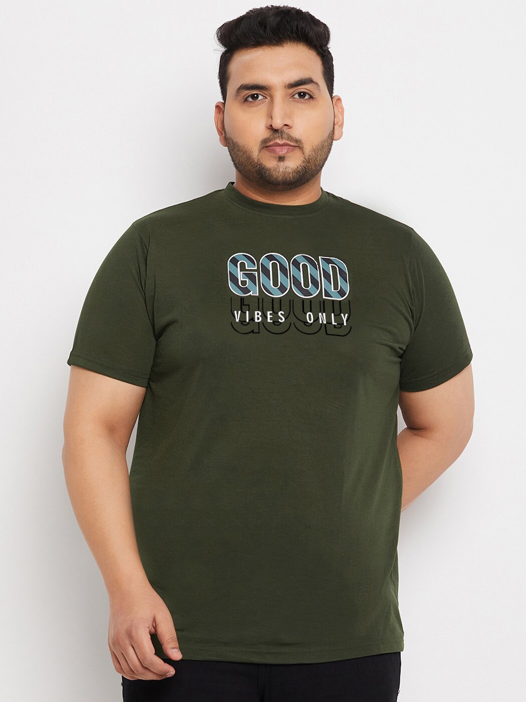 

bigbanana Typography Print Bio Finish Plus Size T-shirt, Green