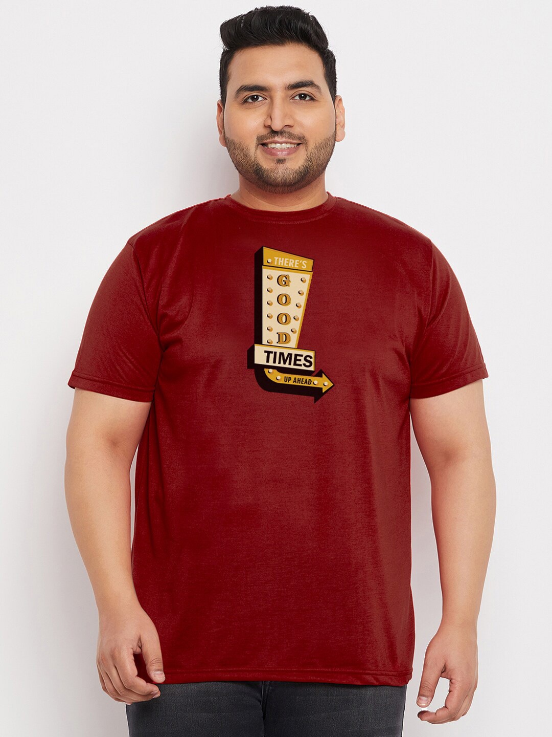 

bigbanana Plus Size Graphic Printed Bio Finish Regular Fit T-shirt, Maroon