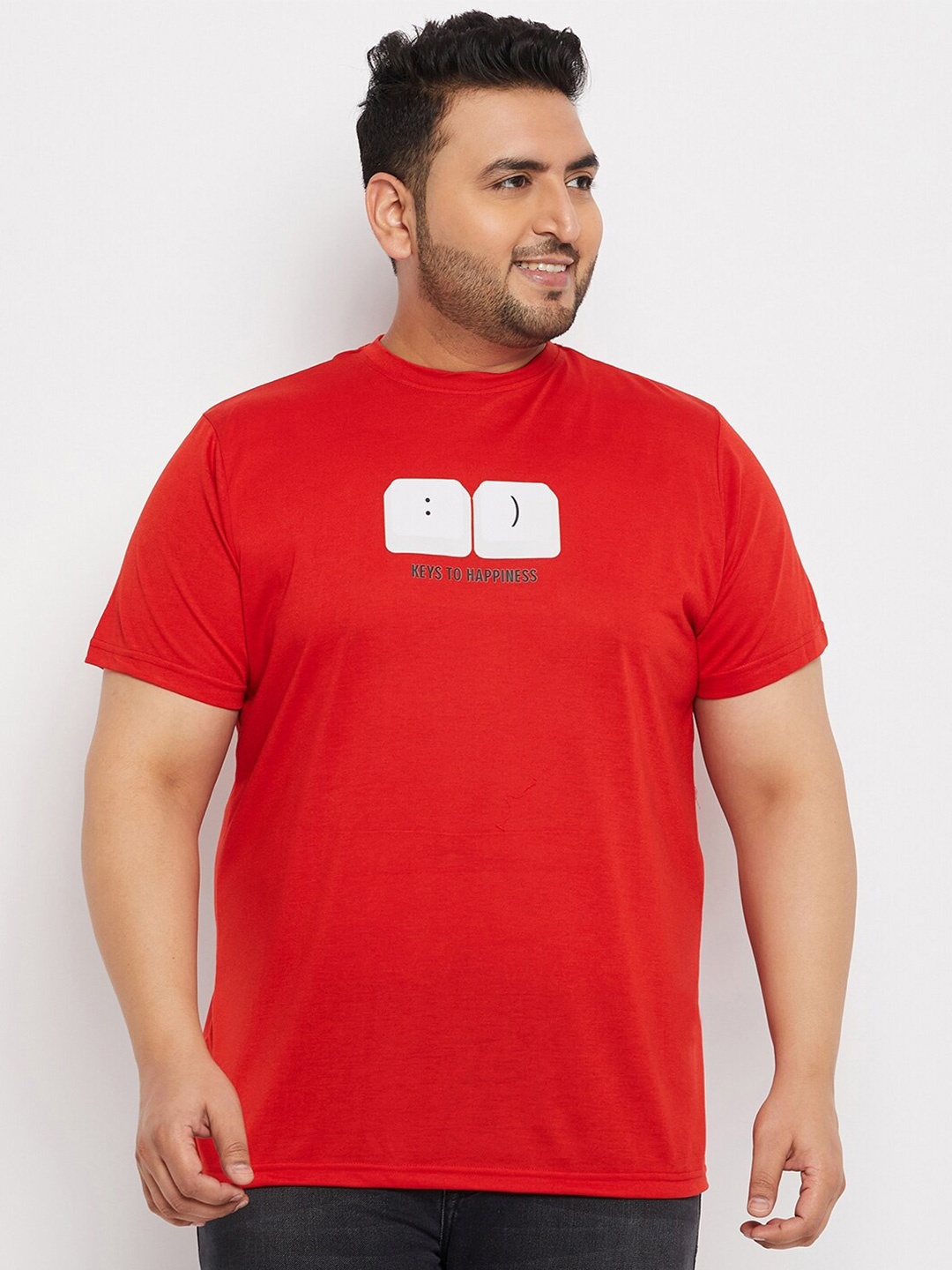 

bigbanana Men Plus Size Graphic Printed Bio Finish Regular Fit T-shirt, Red