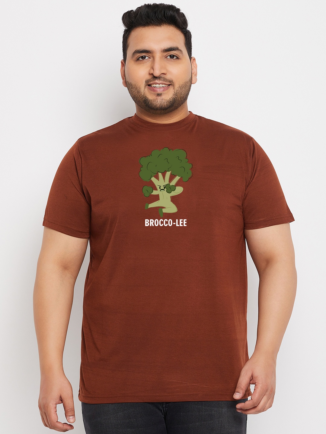 bigbanana Men Plus Size Graphic Printed Bio Finish Regular Fit T-shirt, Brown