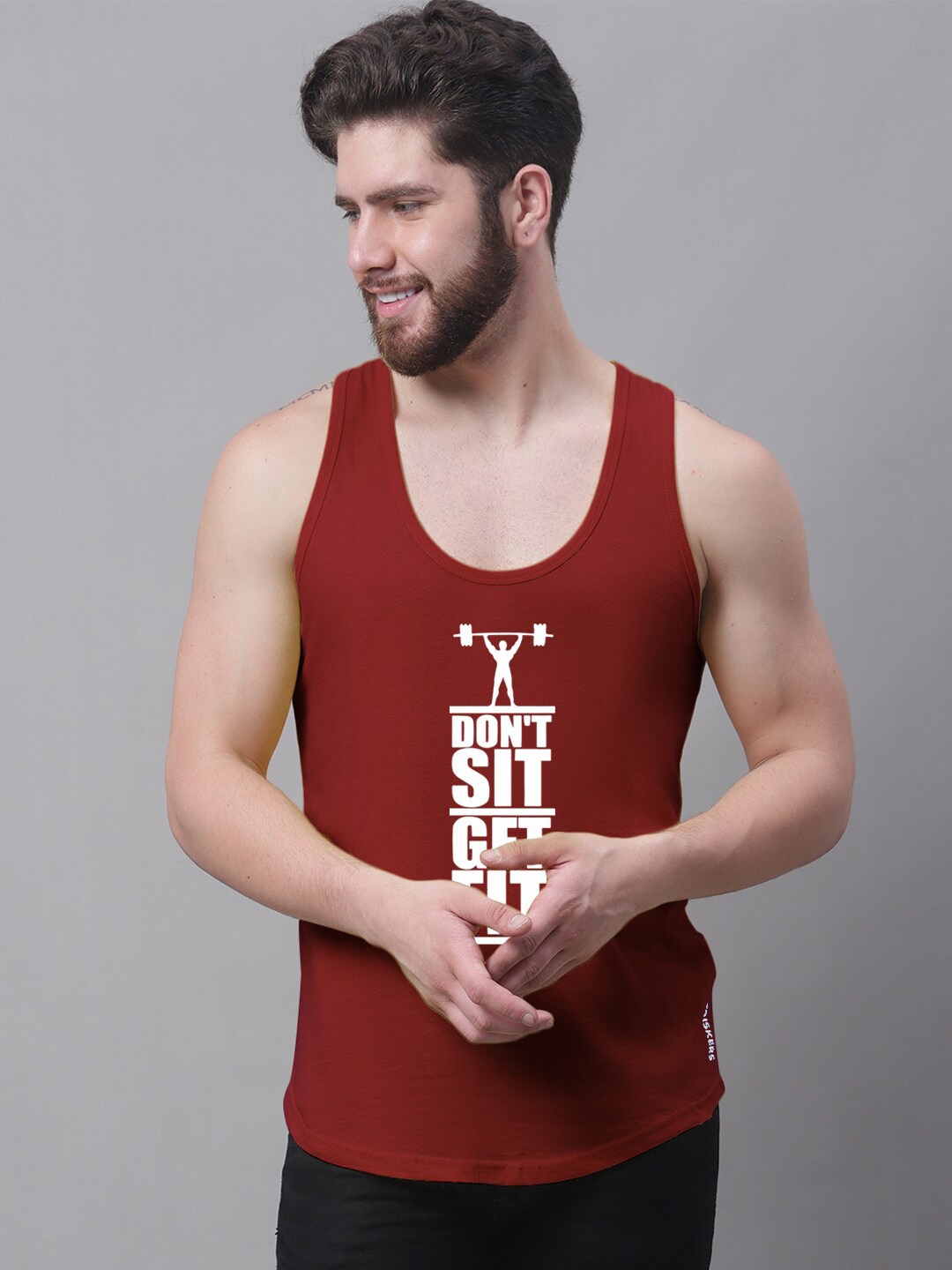 

Friskers Typography Printed Bio Wash Pure Cotton Innerwear Vests, Maroon