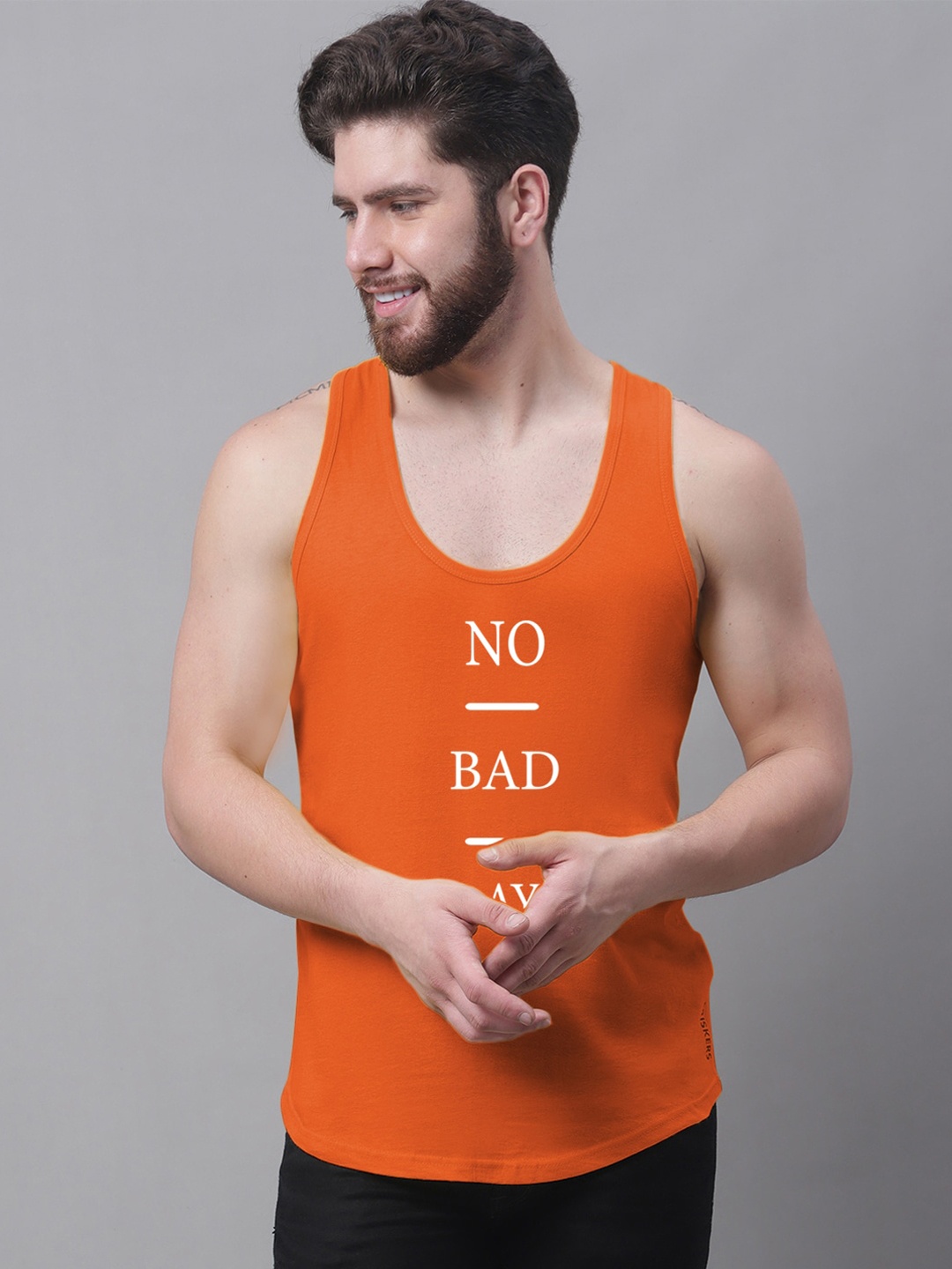 

Friskers Printed Cotton Sleeveless Gym, Orange