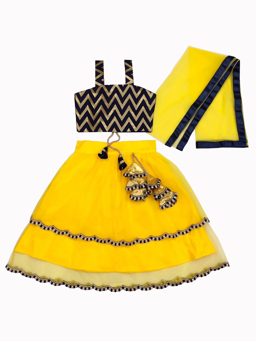 

BAESD Girls Geometric Printed Lehenga With Blouse & Dupatta, Yellow