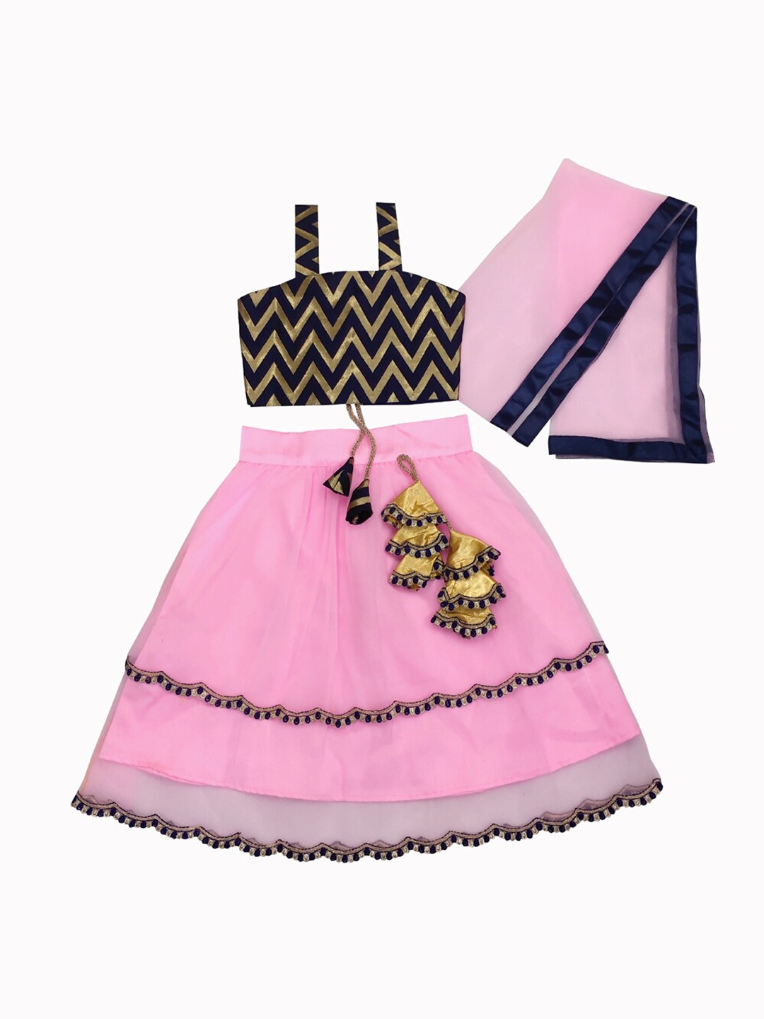 

BAESD Girls Geometric Printed Lehenga With Blouse & Dupatta, Pink