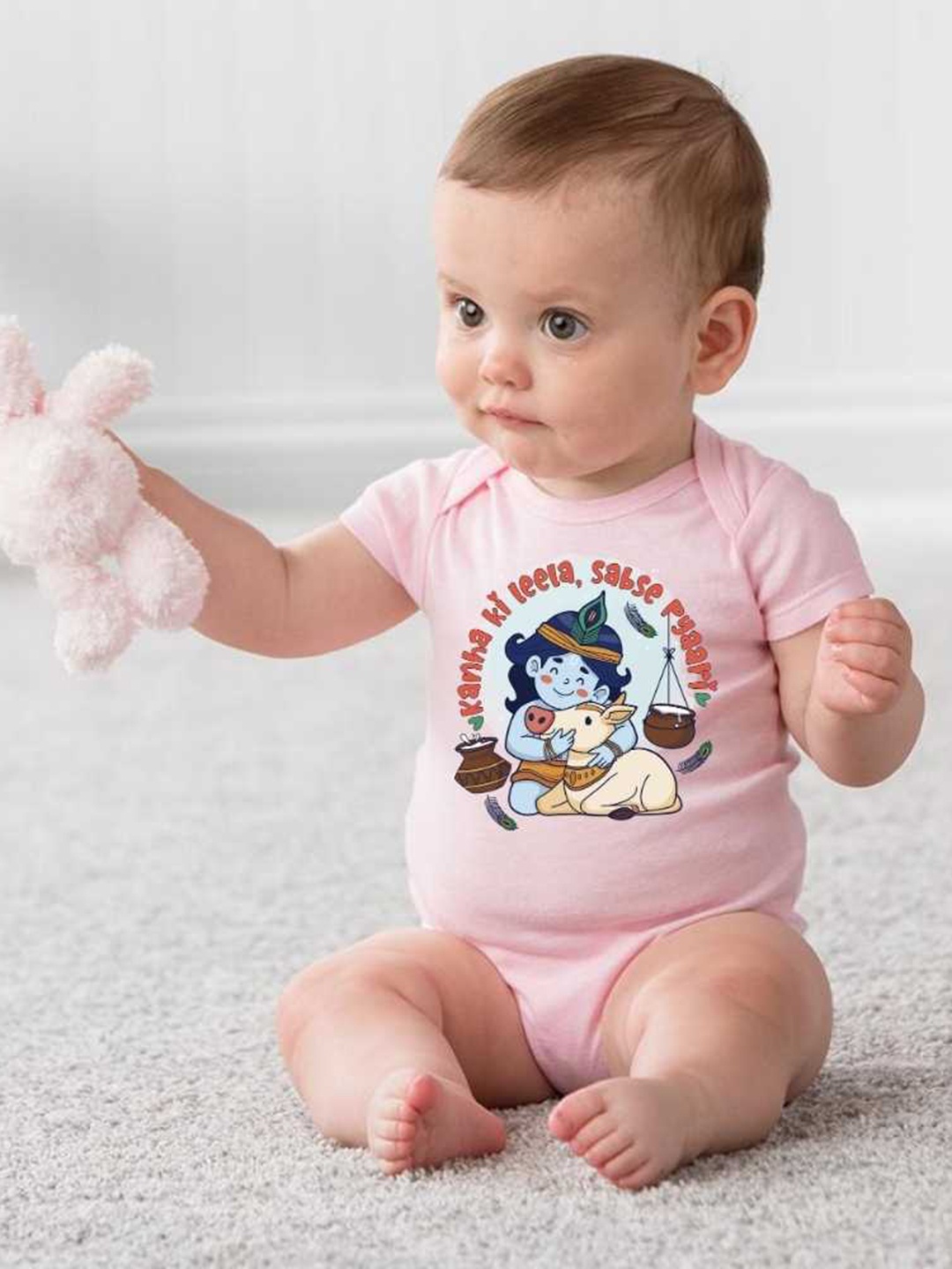 

KNITROOT Infants Kanha Ki Leela Sabse Pyari Printed Cotton Bodysuit, Pink