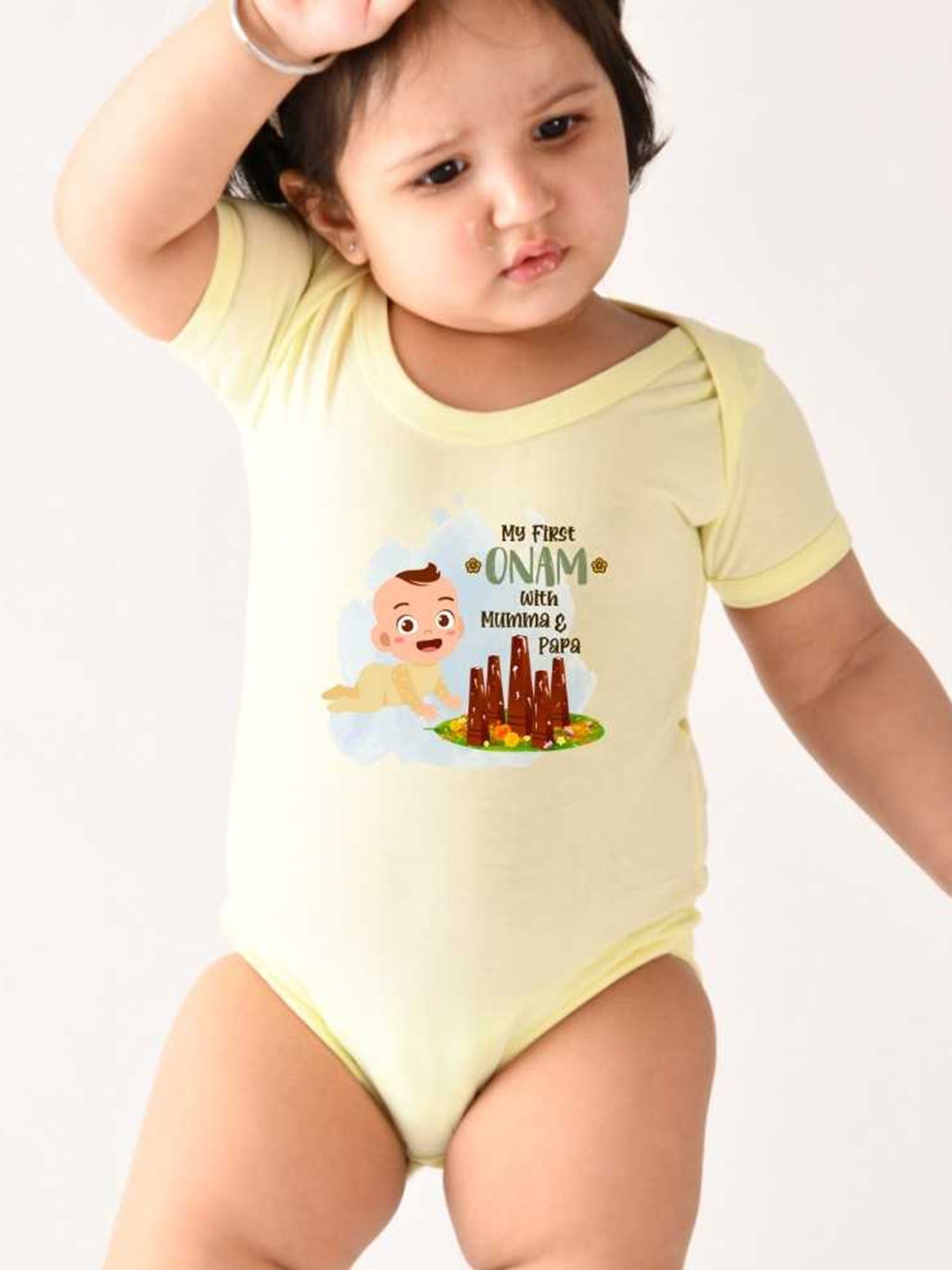 

KNITROOT Infants Printed Cotton Bodysuit, Yellow