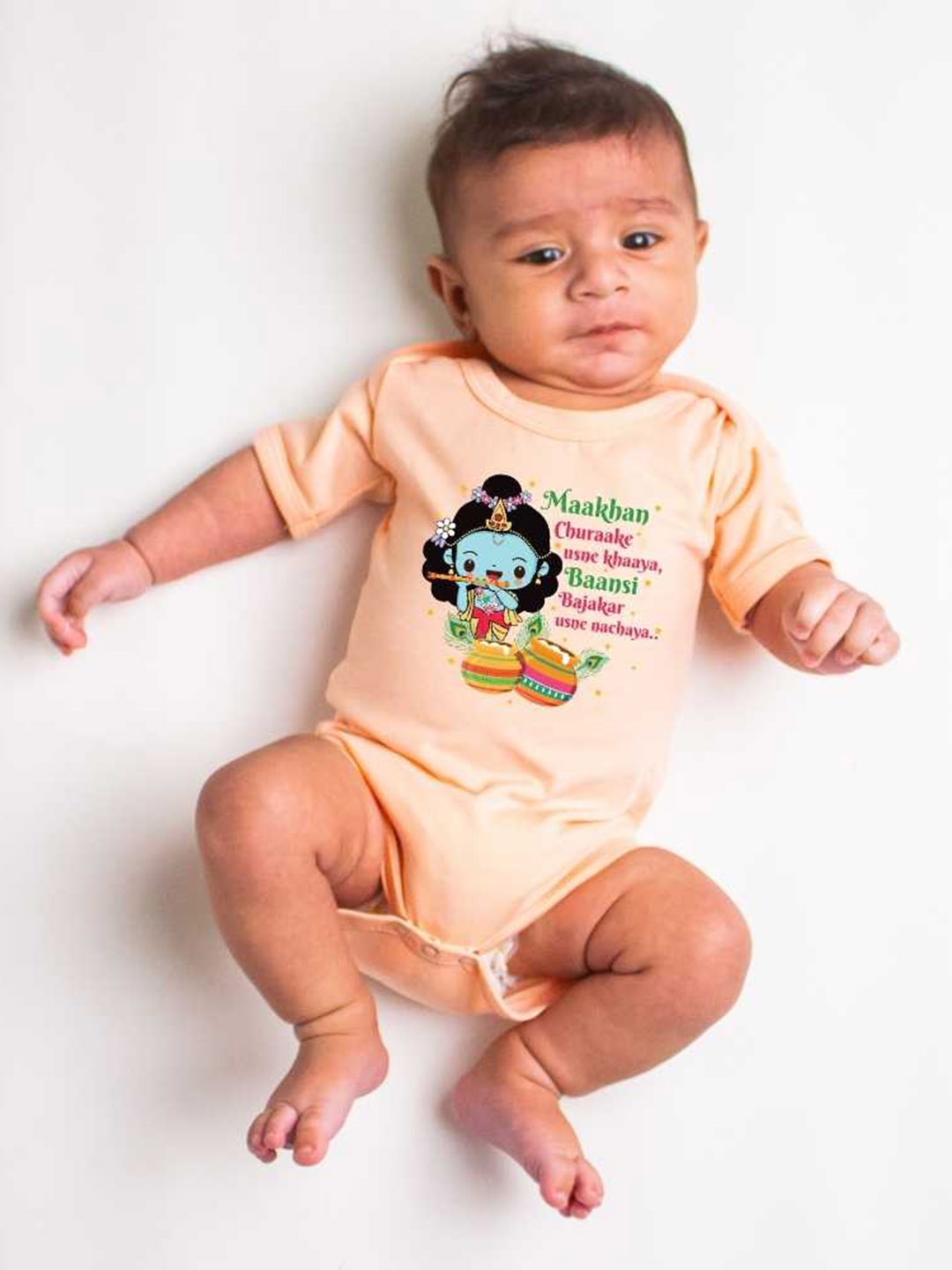 

KNITROOT Infants Printed Cotton Bodysuit, Peach