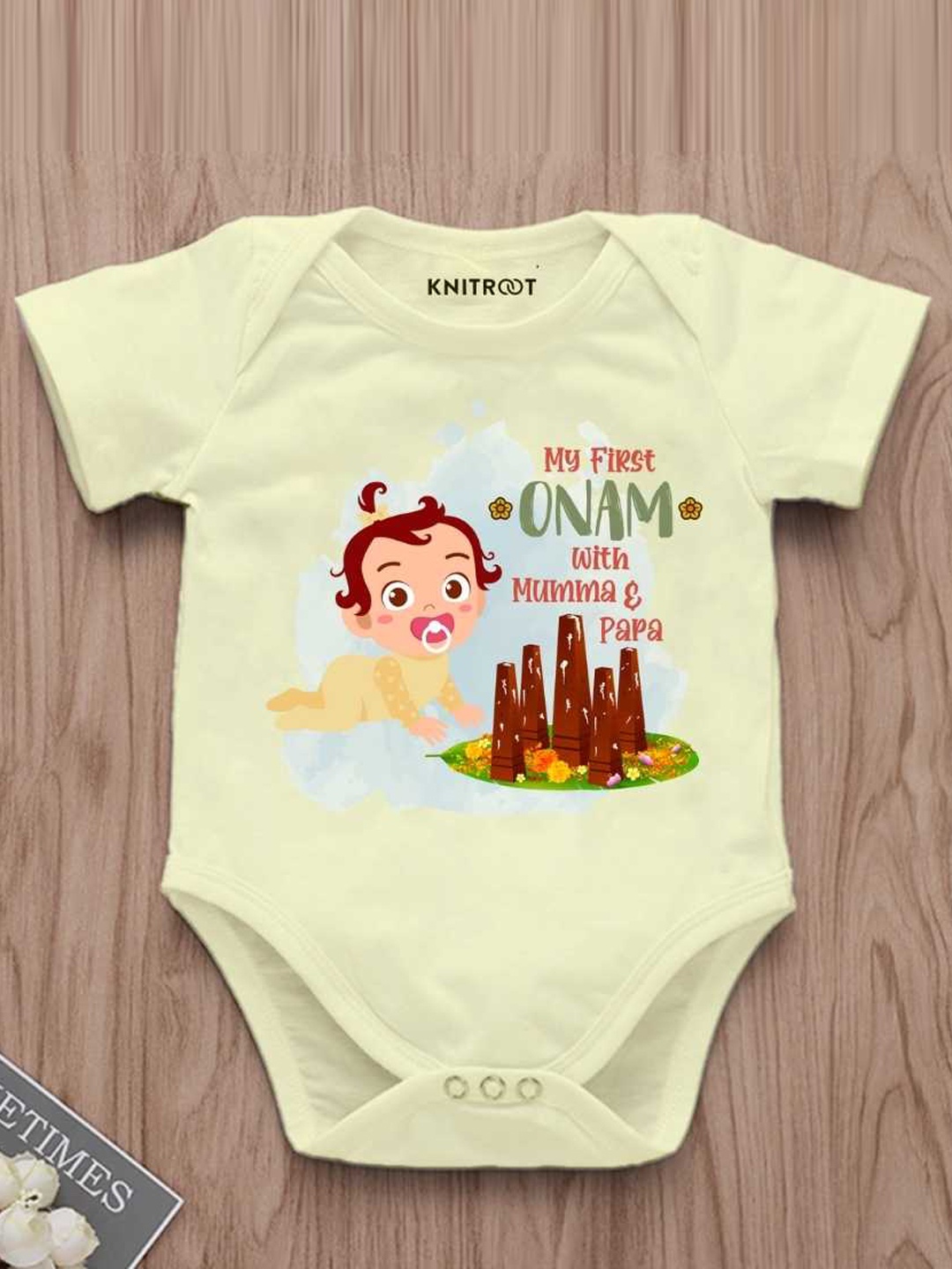 

KNITROOT Infants Typography Printed Cotton Bodysuit, Yellow