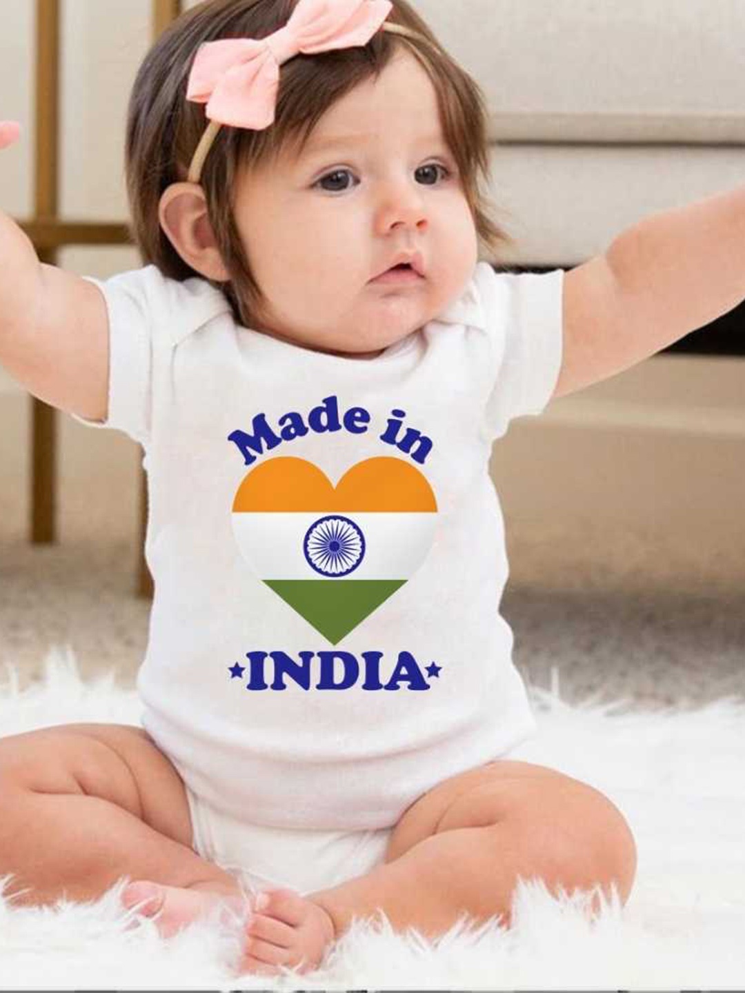

KNITROOT Infants Made In India Printed Cotton Bodysuit, White