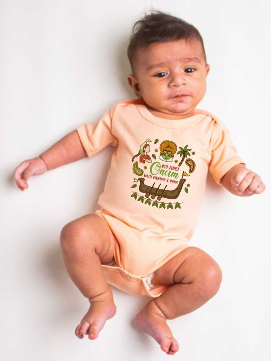 

KNITROOT Infants Typography Printed Cotton Bodysuit, Peach