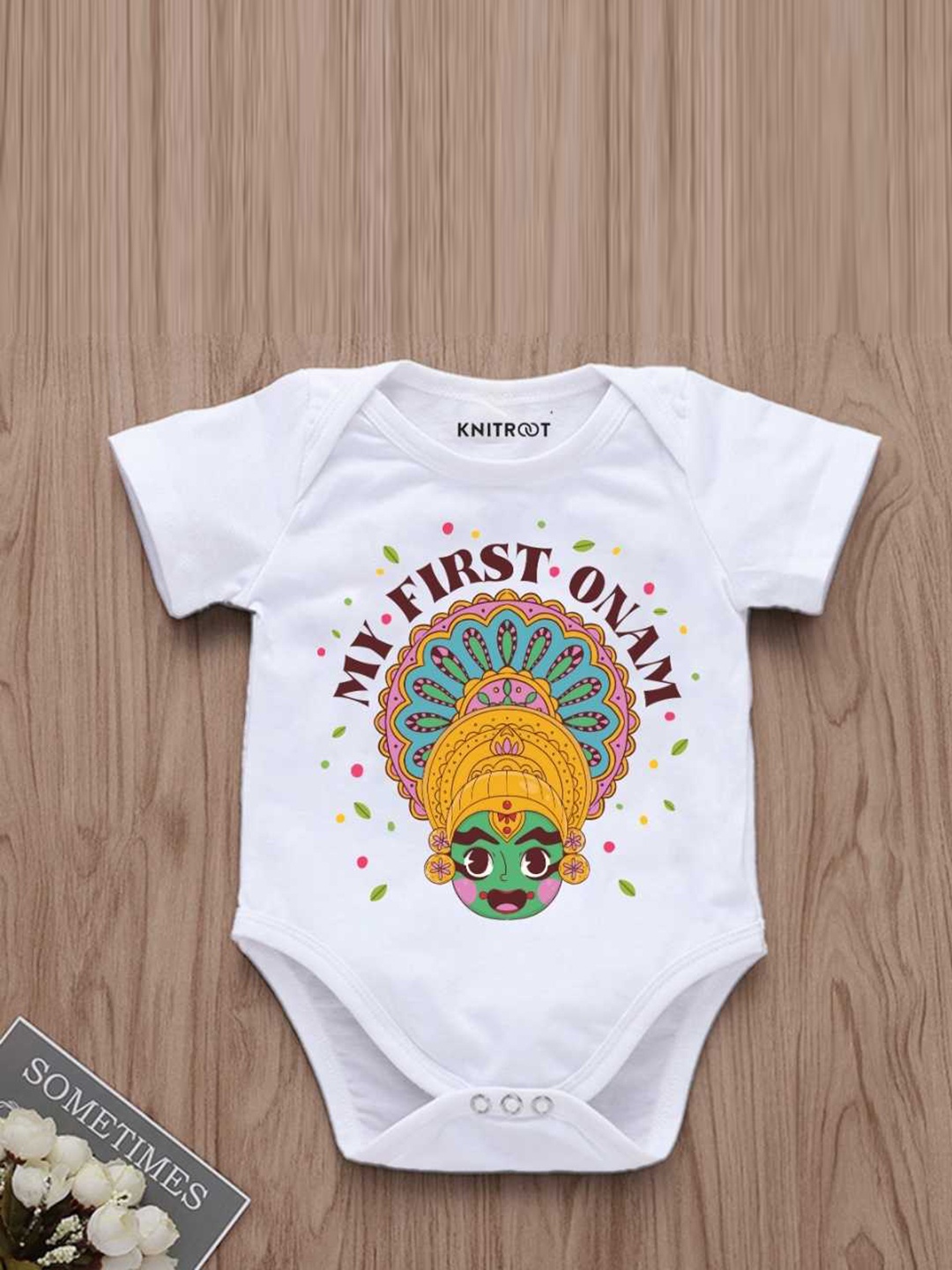 

KNITROOT Infants Onam Printed Cotton Bodysuit, White