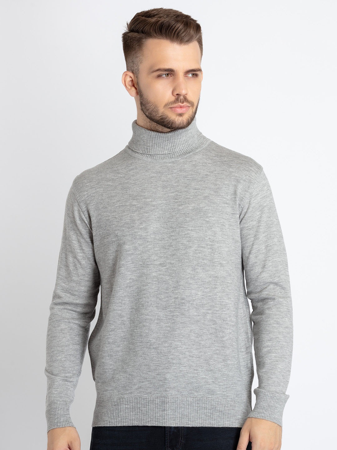 

Status Quo Turtle Neck Full Sleeve Pullover, Grey