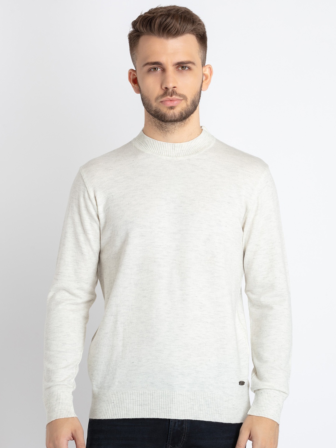 

Status Quo High Neck Acrylic Pullover, White