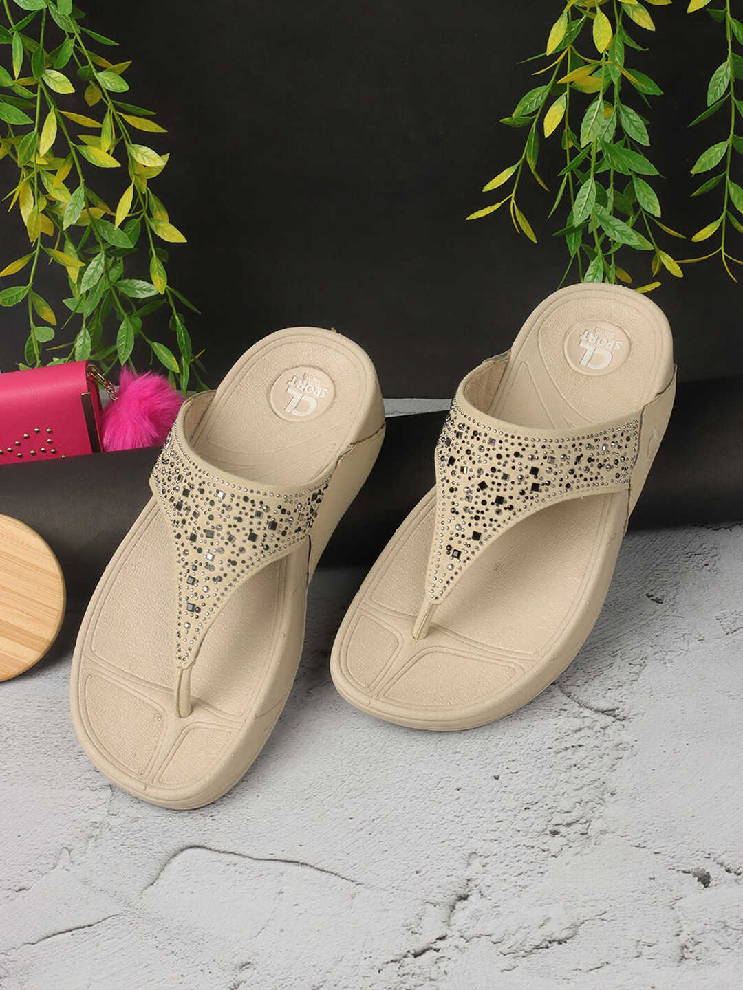 

Carlton London sports Beige Embellished Wedge Sandals