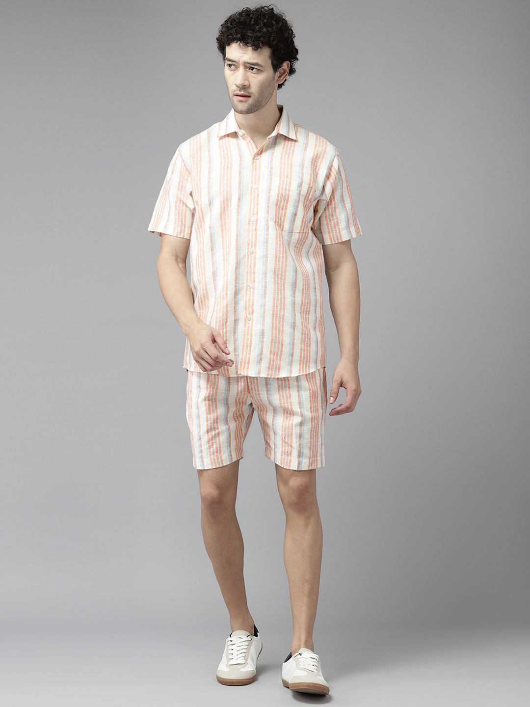 

Shaftesbury London Men Striped Shirt with Shorts, Beige