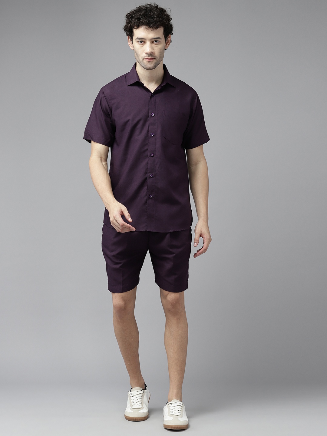 

Shaftesbury London Men Solid Shirt with Shorts, Purple