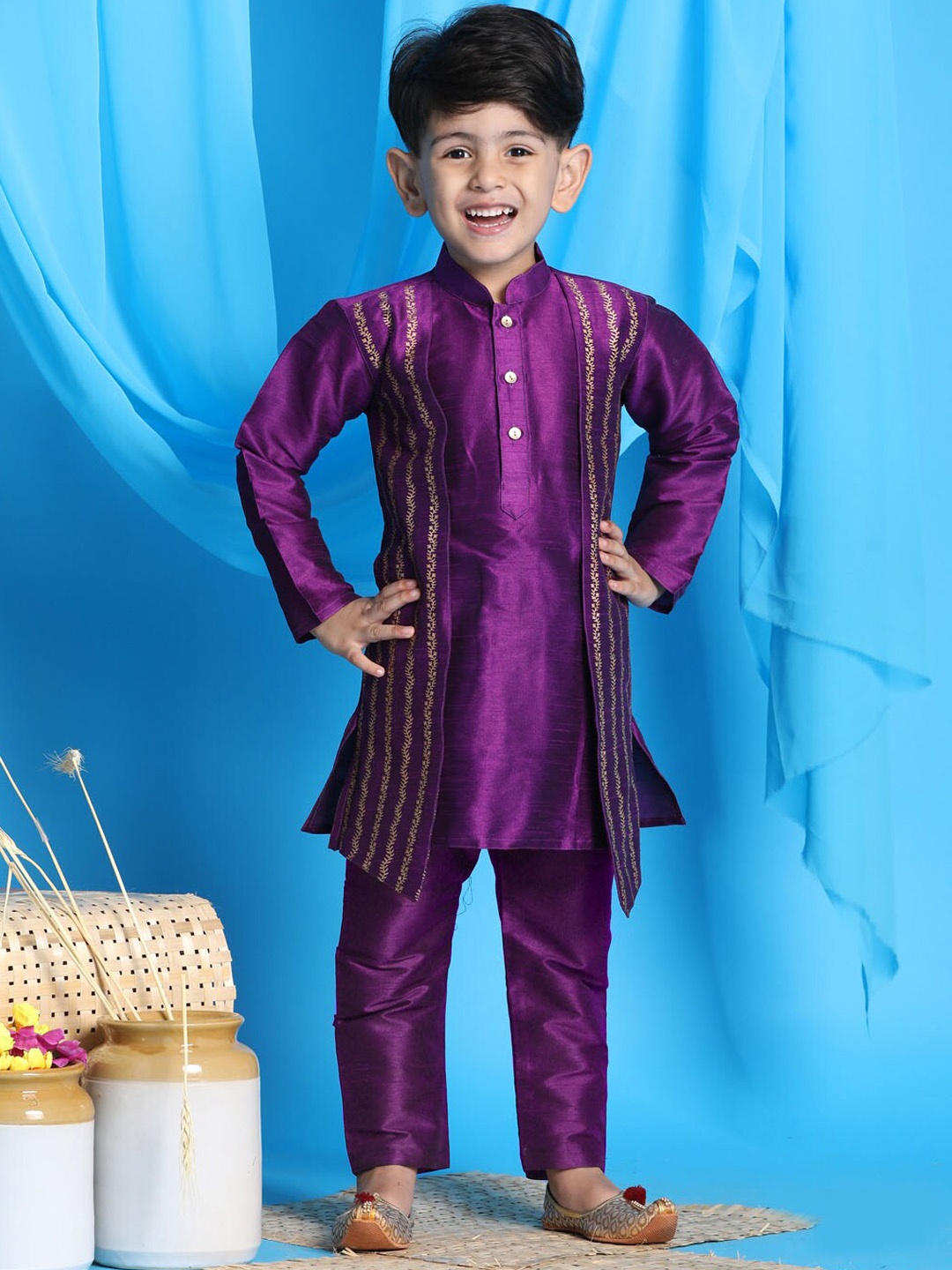 

JBN Creation Boys Ethnic Motifs Printed Kurta with Pyjamas, Purple