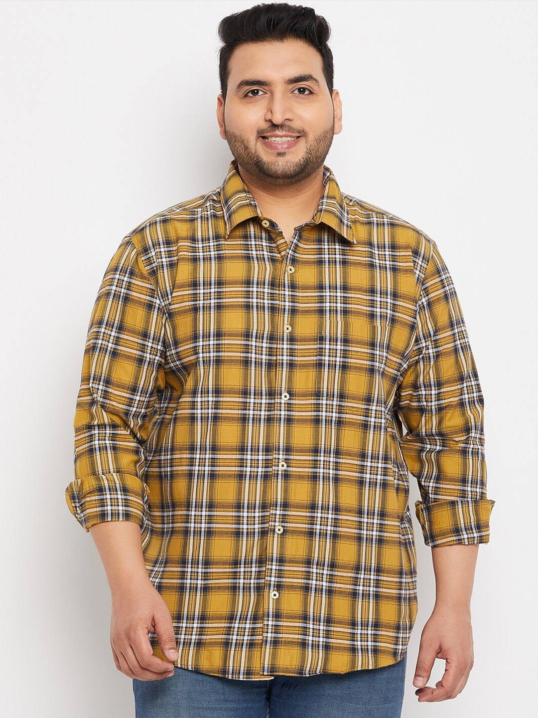 

bigbanana Plus Size Tartan Checks Opaque Casual Shirt, Mustard