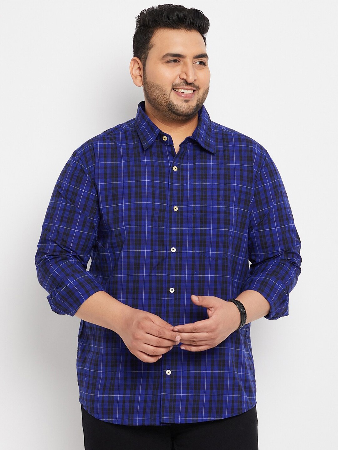 

bigbanana Plus Size Opaque Checked Casual Shirt, Blue