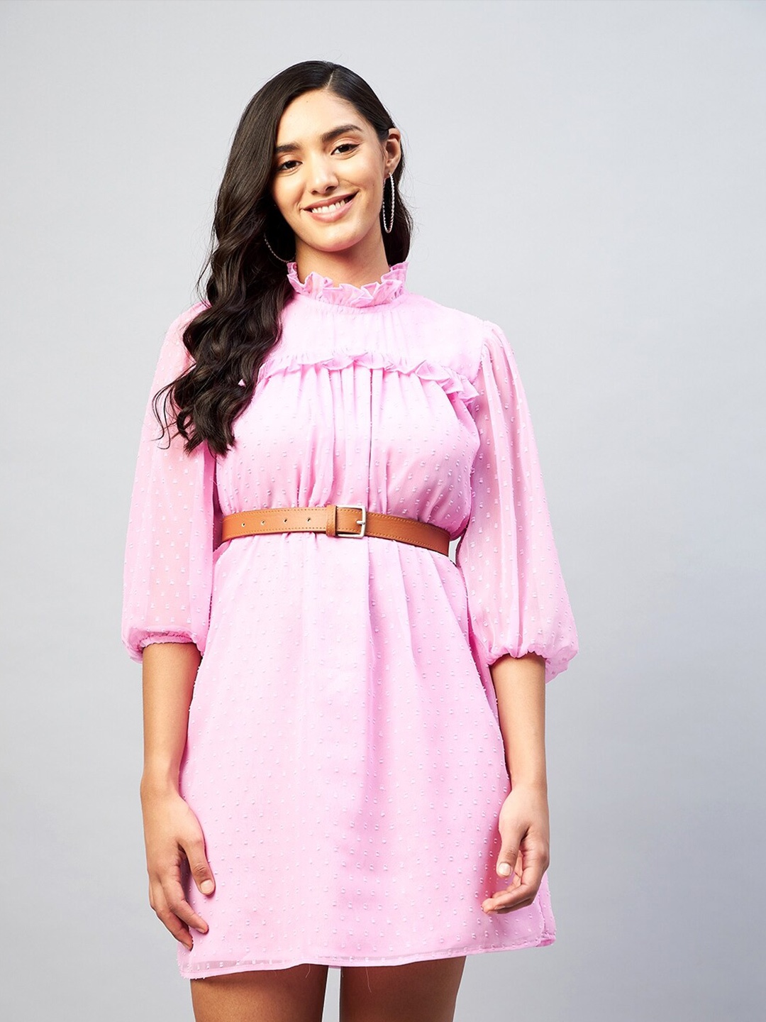 

DELAN High Neck A-Line Dress, Pink