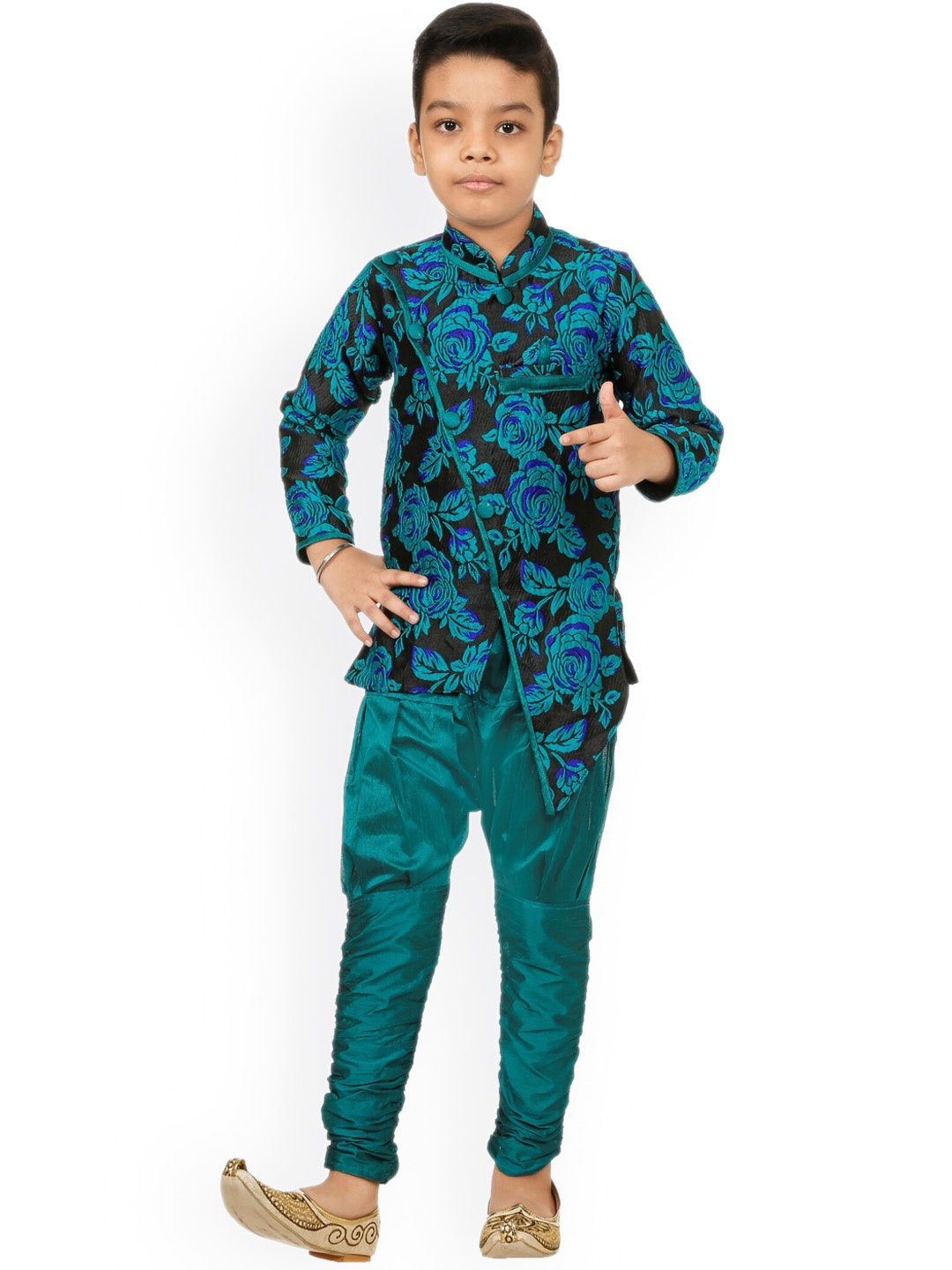 

BAESD Boys Floral Printed Sherwani With Churidar, Green