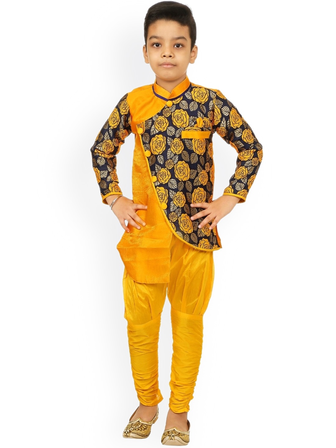 

BAESD Boys Embroidered Velvet Sherwani Set, Yellow