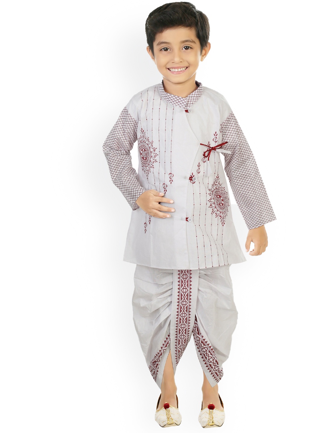 

BAESD Boys Printed Cotton Sherwani Set, White