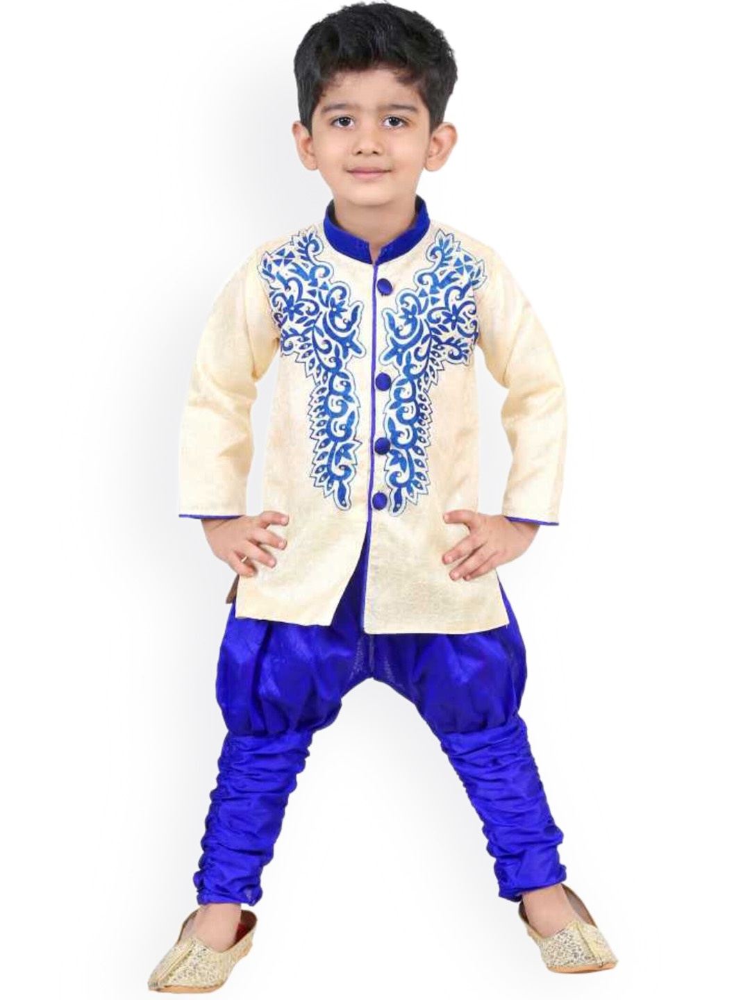 

BAESD Boys Embroidered Velvet Sherwani With Churidar, Cream