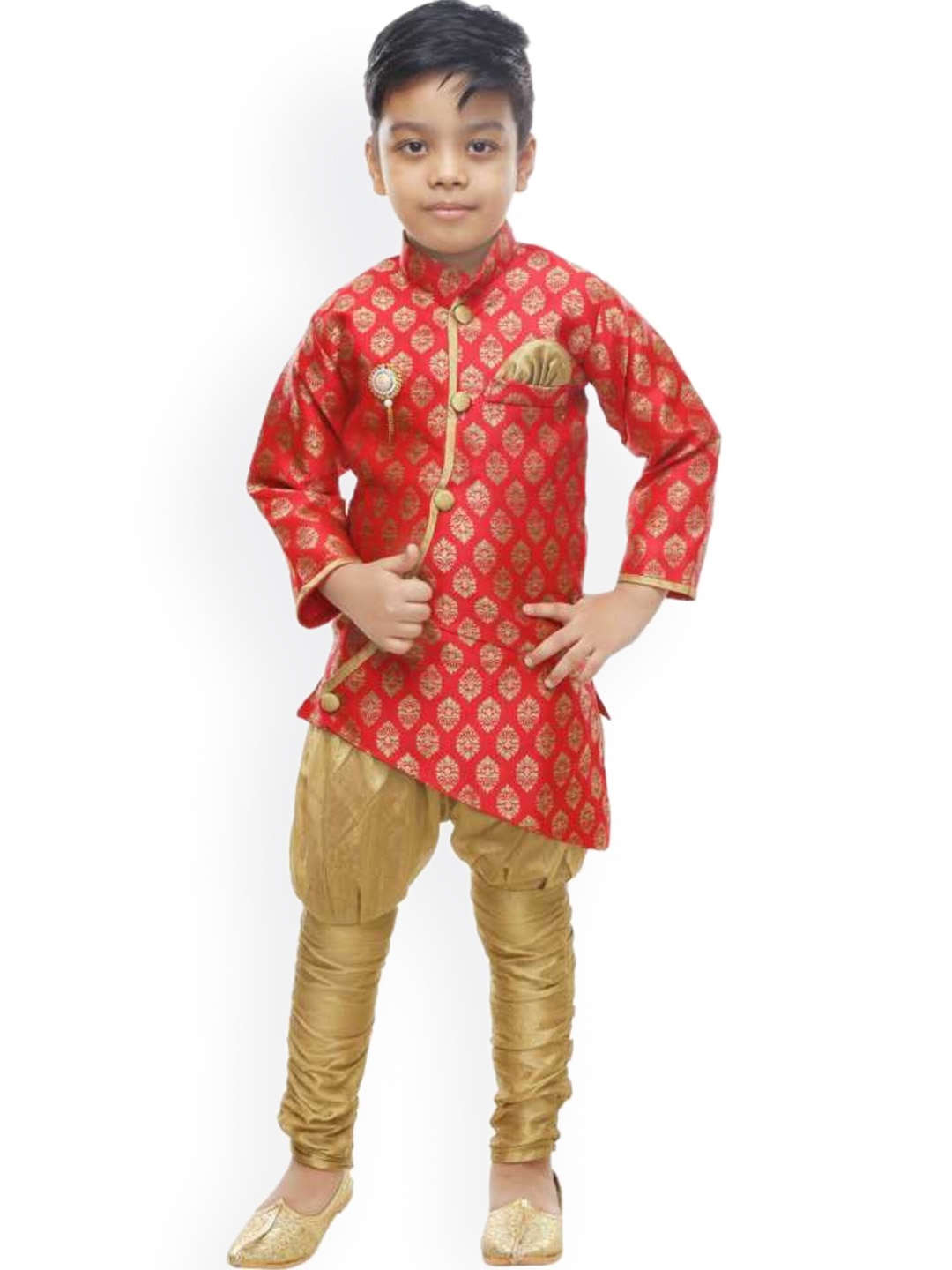 

BAESD Boys Self-Design Sherwani With Dhoti Pants, Red