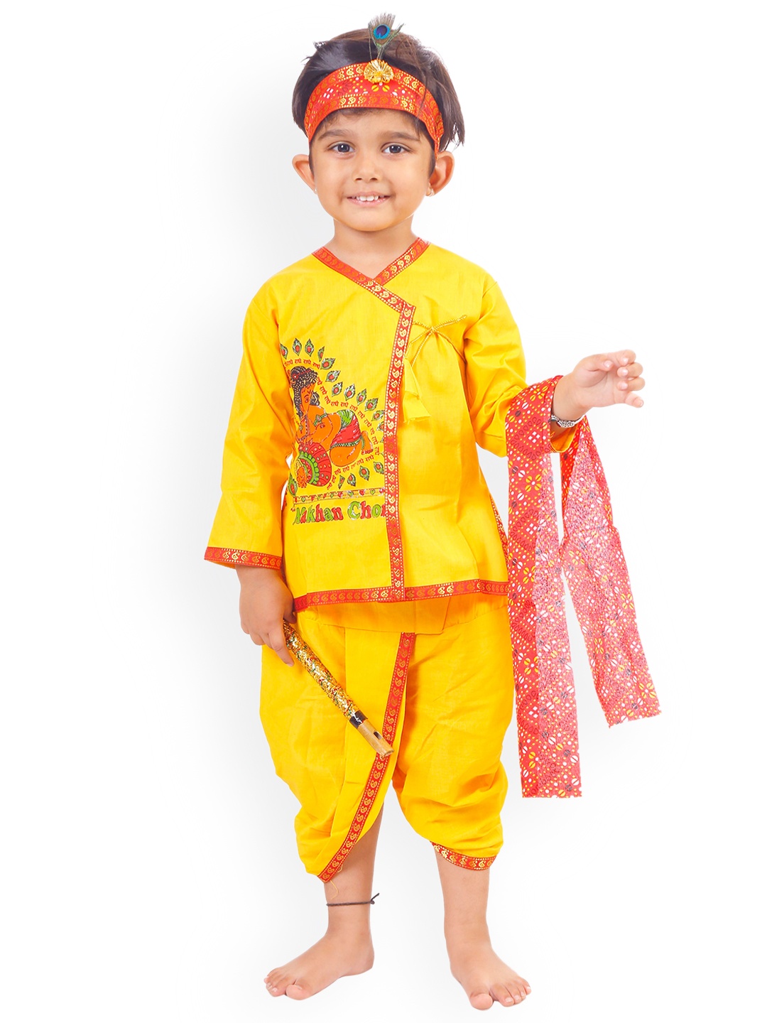 

BAESD Boys Printed Straight Kurta With Dhoti Pant, Yellow