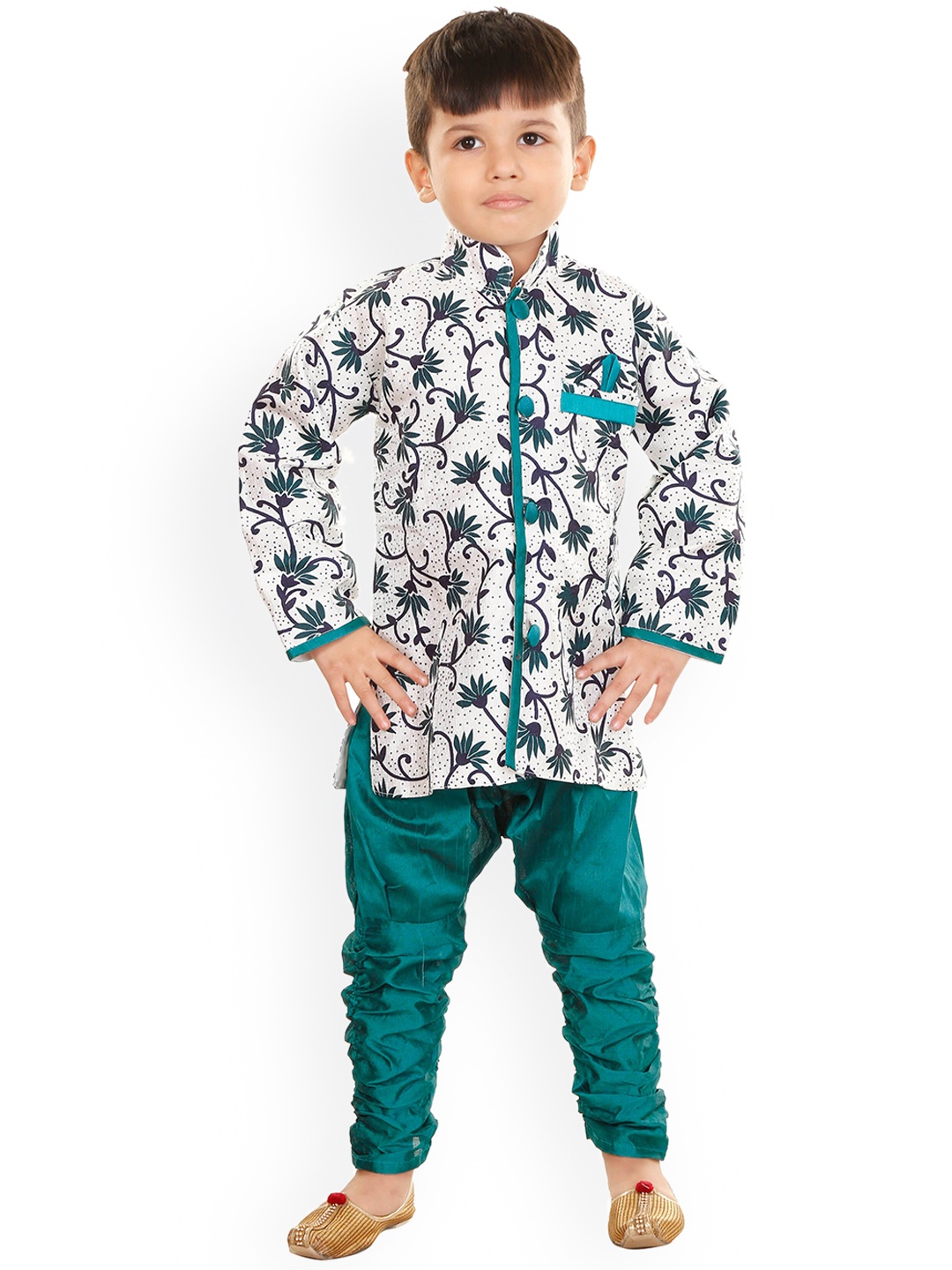 

BAESD Boys Floral Printed Sherwani With Churidar, Green