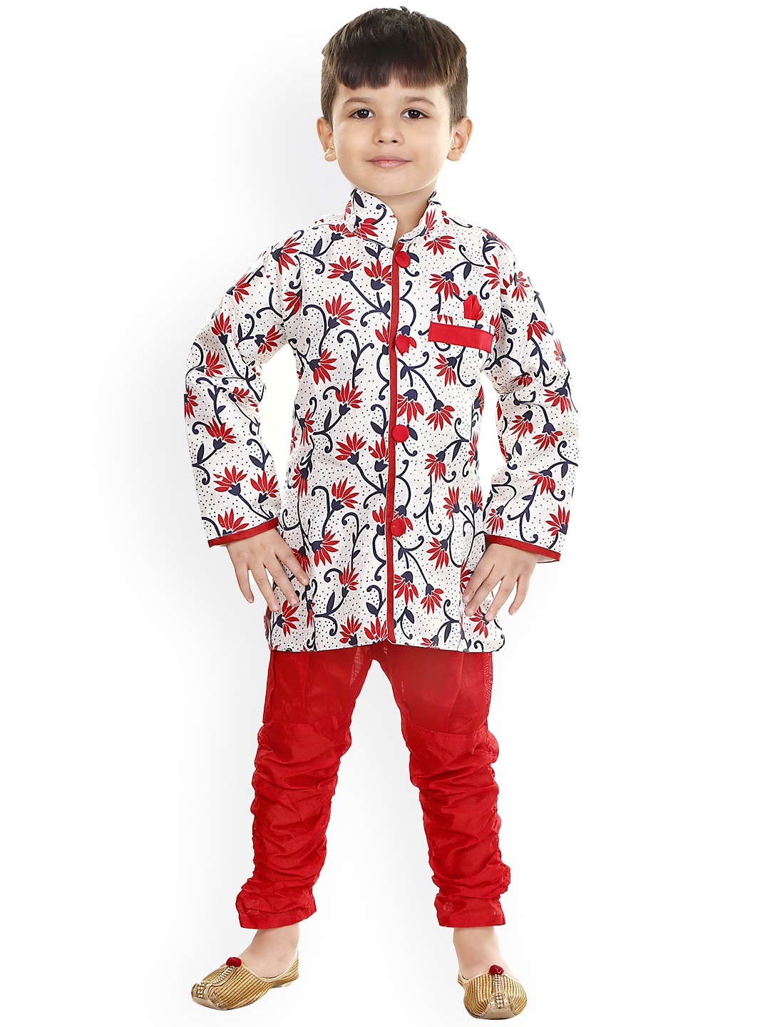 

BAESD Boys Printed Dupion Silk Sherwani Set, White