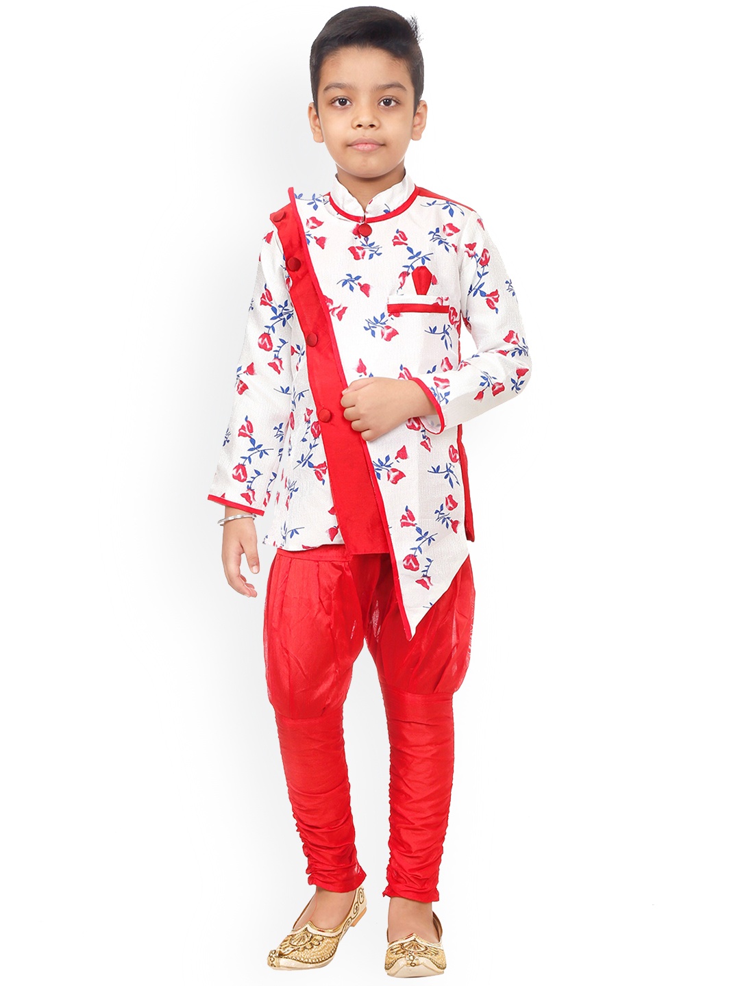 

BAESD Boys Printed Sherwani With Dhoti Pants, Red