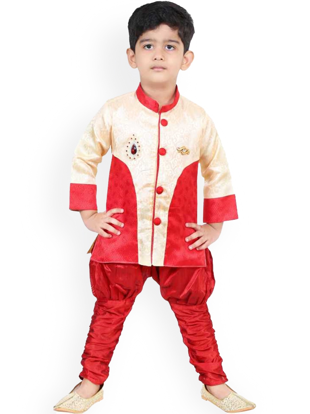 

BAESD Boys Self-Design Sherwani Set, Red